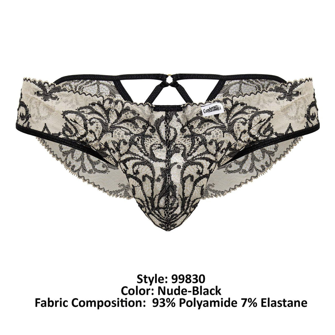 CandyMan Lace Men's Bikini Brief in Nude Black – men's briefs