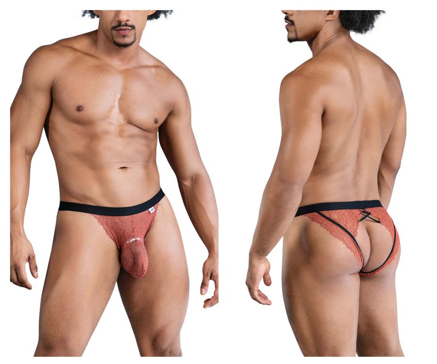 CandyMan Lace Jockstrap in Black/Terracotta – men's jockstraps