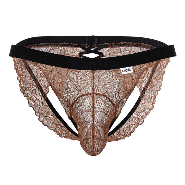 CandyMan Lace Jockstrap in Black/Terracotta – men's jockstraps