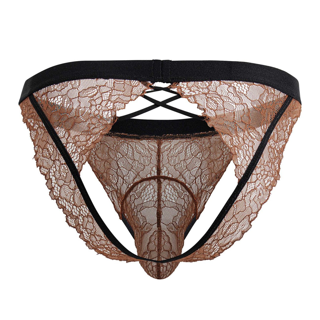 CandyMan Lace Jockstrap in Black/Terracotta – men's jockstraps