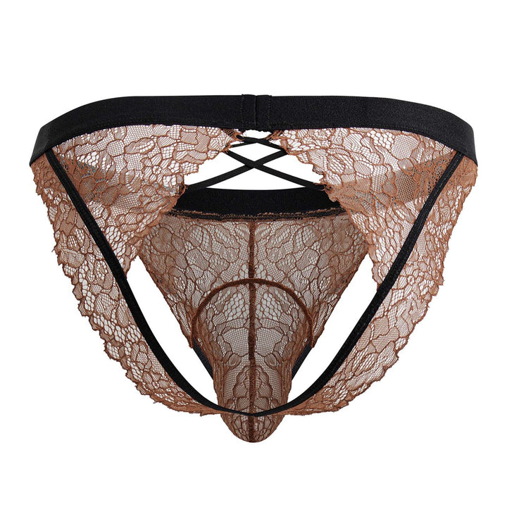 CandyMan Lace Jockstrap in Black/Terracotta – men's jockstraps