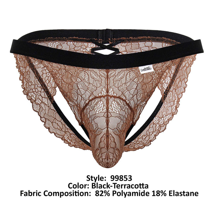 CandyMan Lace Jockstrap in Black/Terracotta – men's jockstraps