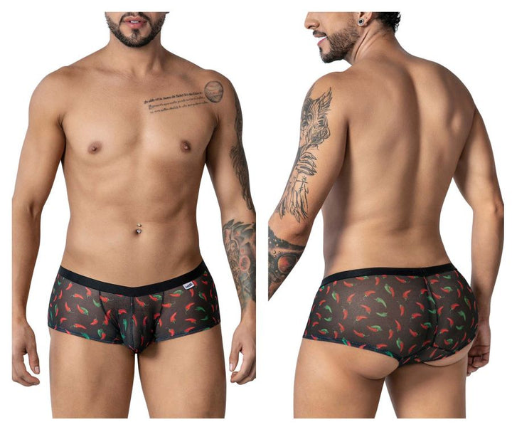 CandyMan Chili pepper Men's Trunk Underwear in Black Print – men's trunks