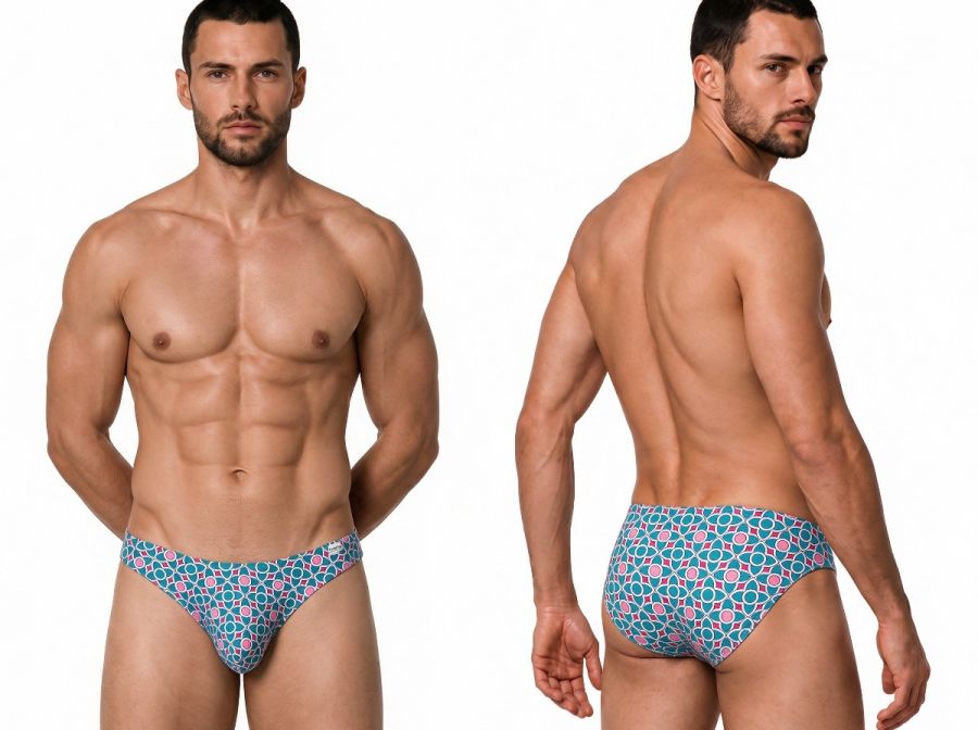 CandyMan Printed Bikini Brief in printed blue – men's tropical print bikini brief underwear