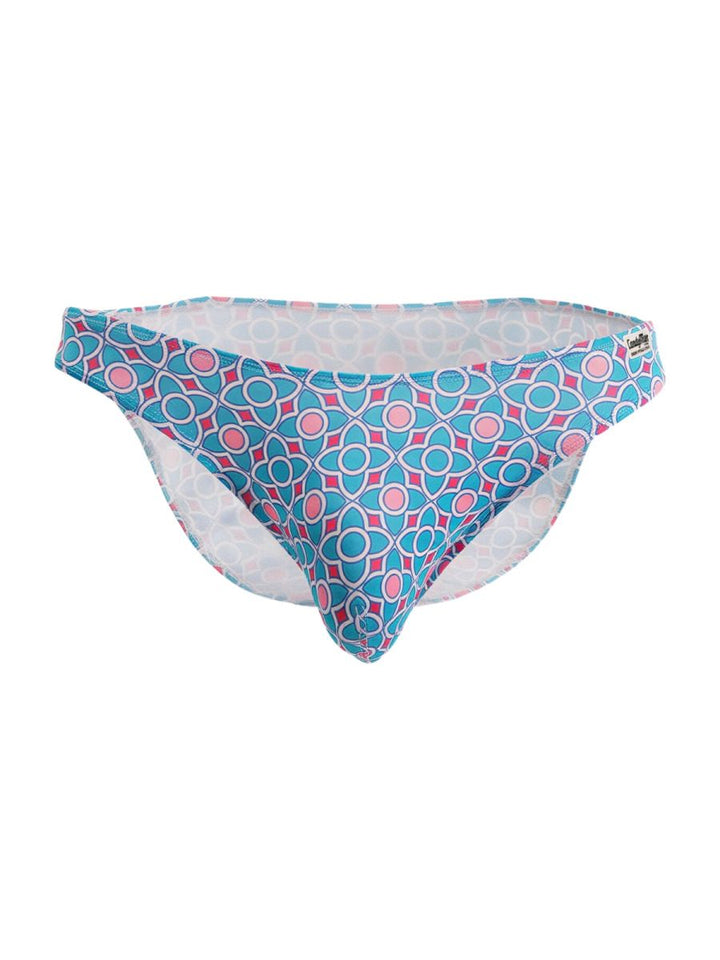 CandyMan Printed Bikini Brief in printed blue – men's tropical print bikini brief underwear