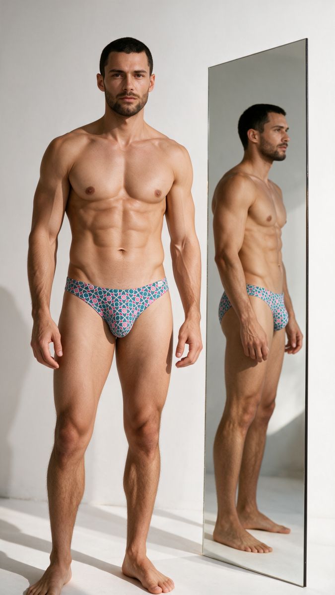 CandyMan Printed Bikini Brief in printed blue – men's tropical print bikini brief underwear