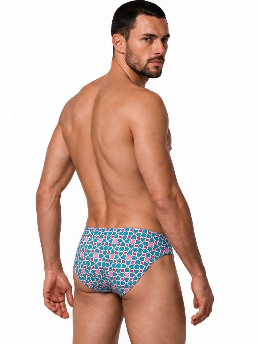 CandyMan Printed Bikini Brief in printed blue – men's tropical print bikini brief underwear