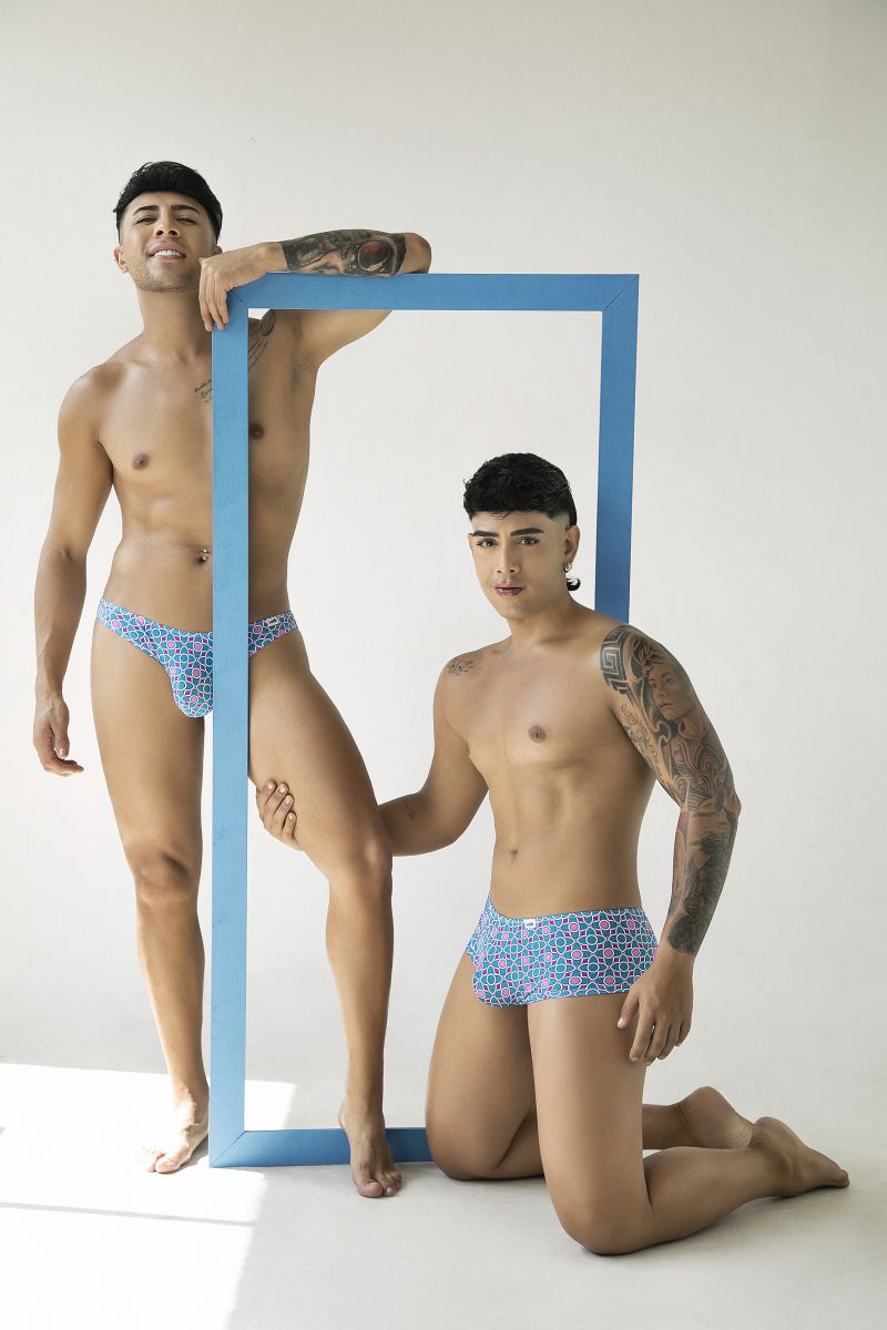 CandyMan Printed Bikini Brief in printed blue – men's tropical print bikini brief underwear