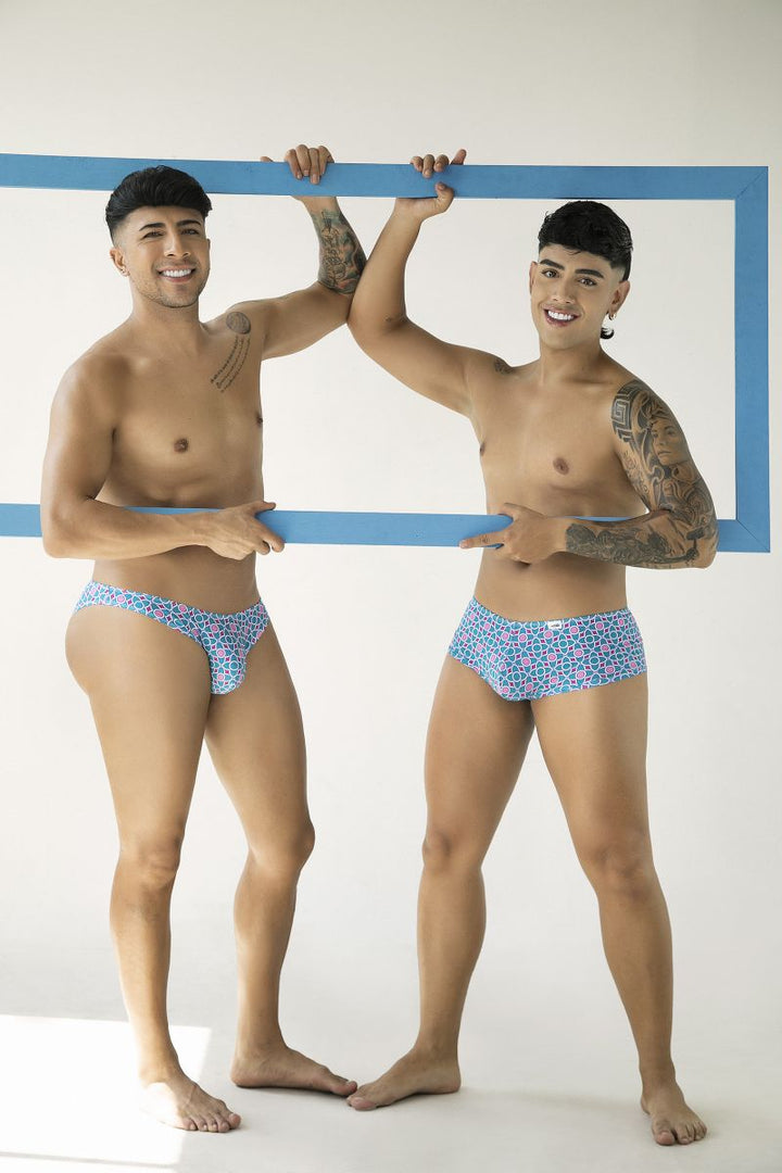 CandyMan Printed Bikini Brief in printed blue – men's tropical print bikini brief underwear