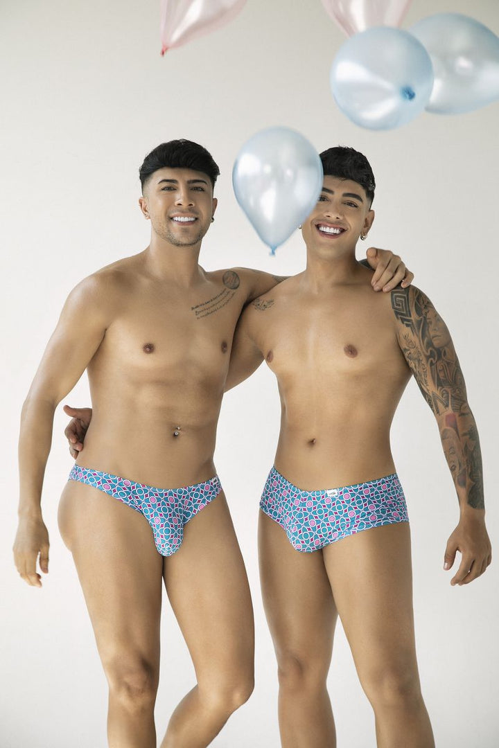 CandyMan Printed Bikini Brief in printed blue – men's tropical print bikini brief underwear