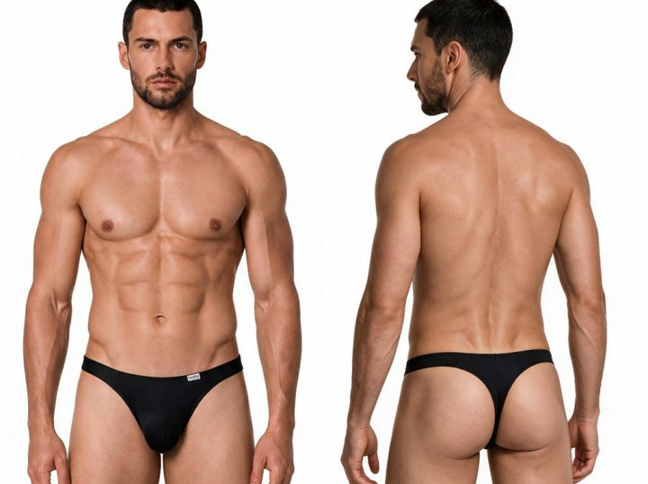 CandyMan Sleek Low Rise Thong in black – men's ultra-low rise stretch microfiber thong underwear