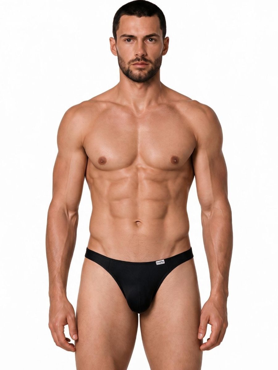 CandyMan Sleek Low Rise Thong in black – men's ultra-low rise stretch microfiber thong underwear