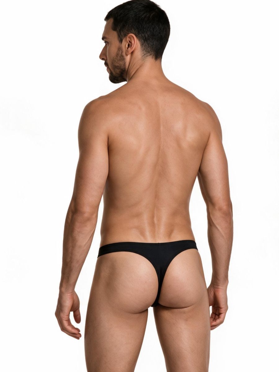 CandyMan Sleek Low Rise Thong in black – men's ultra-low rise stretch microfiber thong underwear