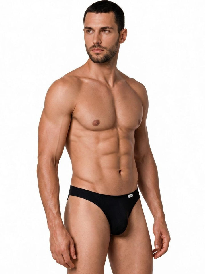 CandyMan Sleek Low Rise Thong in black – men's ultra-low rise stretch microfiber thong underwear