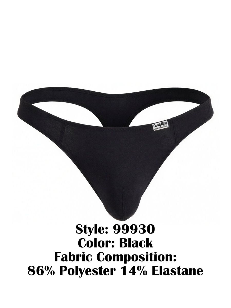 CandyMan Sleek Low Rise Thong in black – men's ultra-low rise stretch microfiber thong underwear