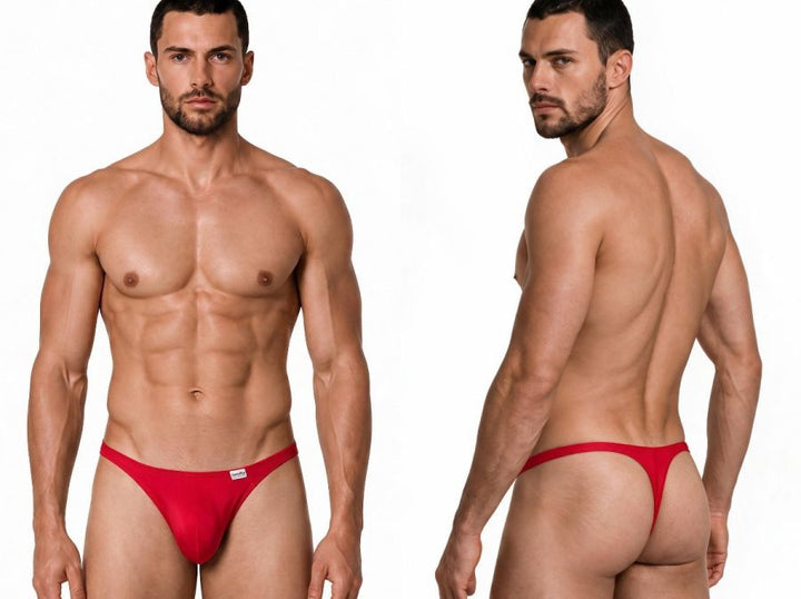 CandyMan Sleek Low Rise Thong in red – men's ultra-low rise stretch microfiber thong underwear