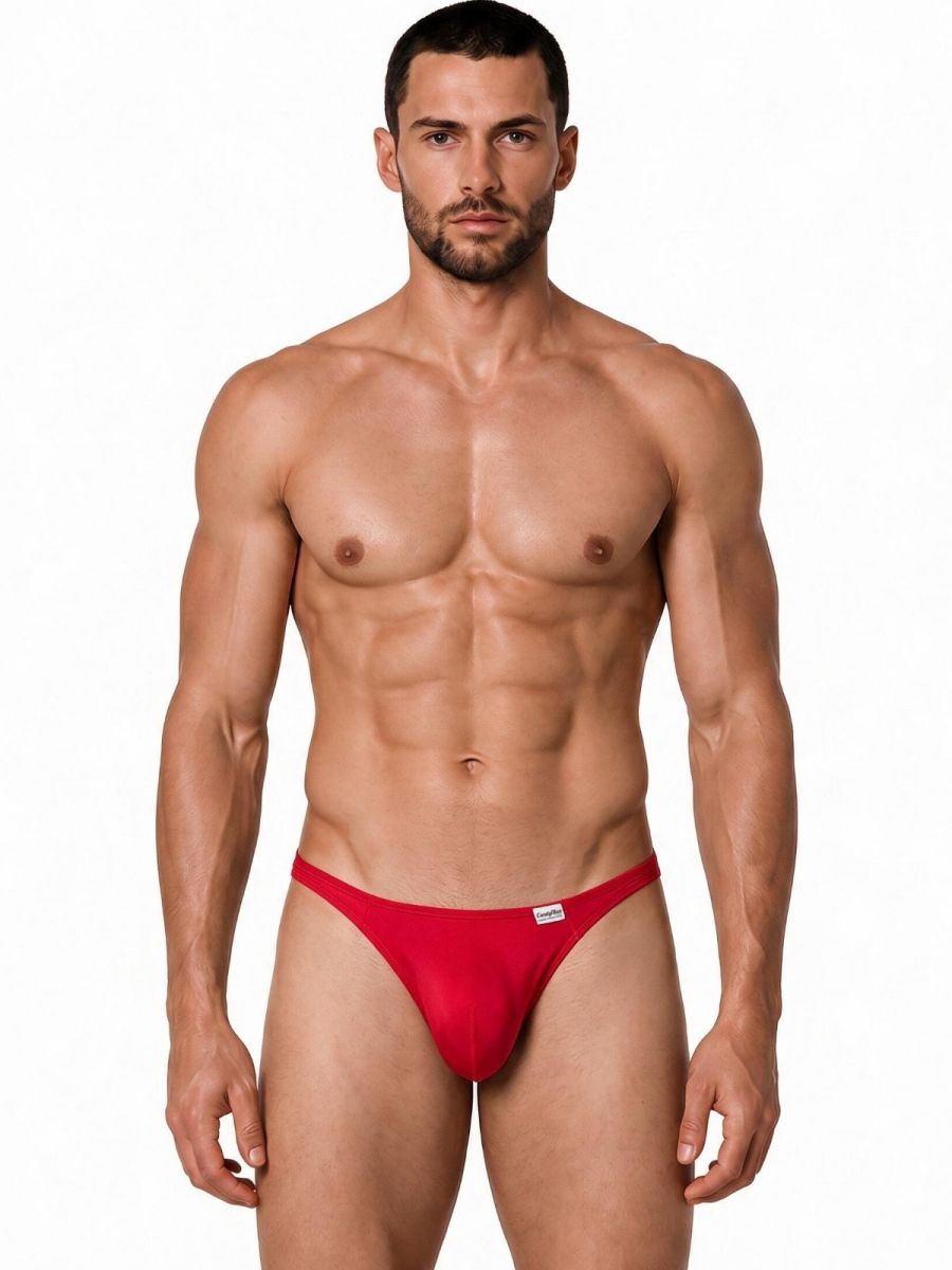 CandyMan Sleek Low Rise Thong in red – men's ultra-low rise stretch microfiber thong underwear