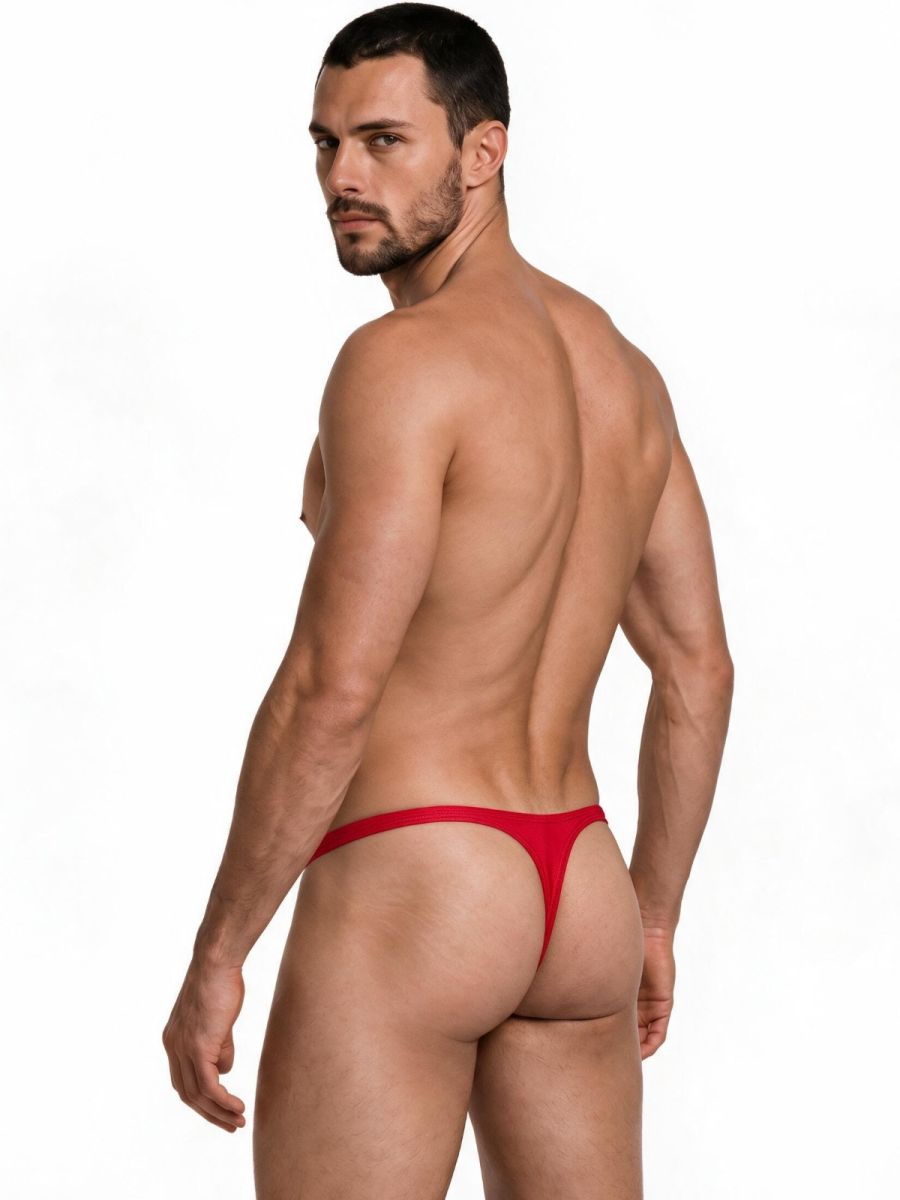 CandyMan Sleek Low Rise Thong in red – men's ultra-low rise stretch microfiber thong underwear