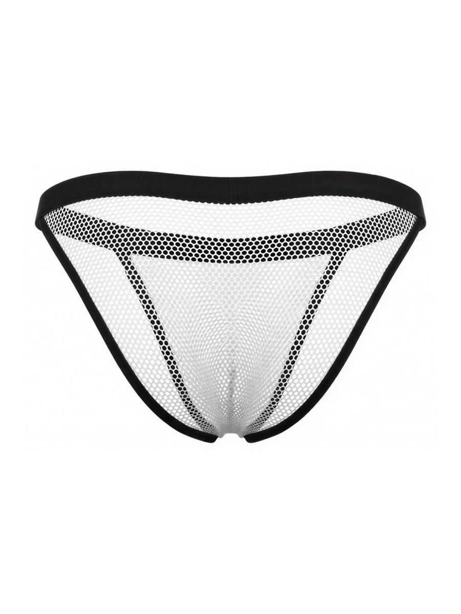 CandyMan Seductive Mesh Bikini in white mesh – men's sheer stretch mesh bikini brief underwear