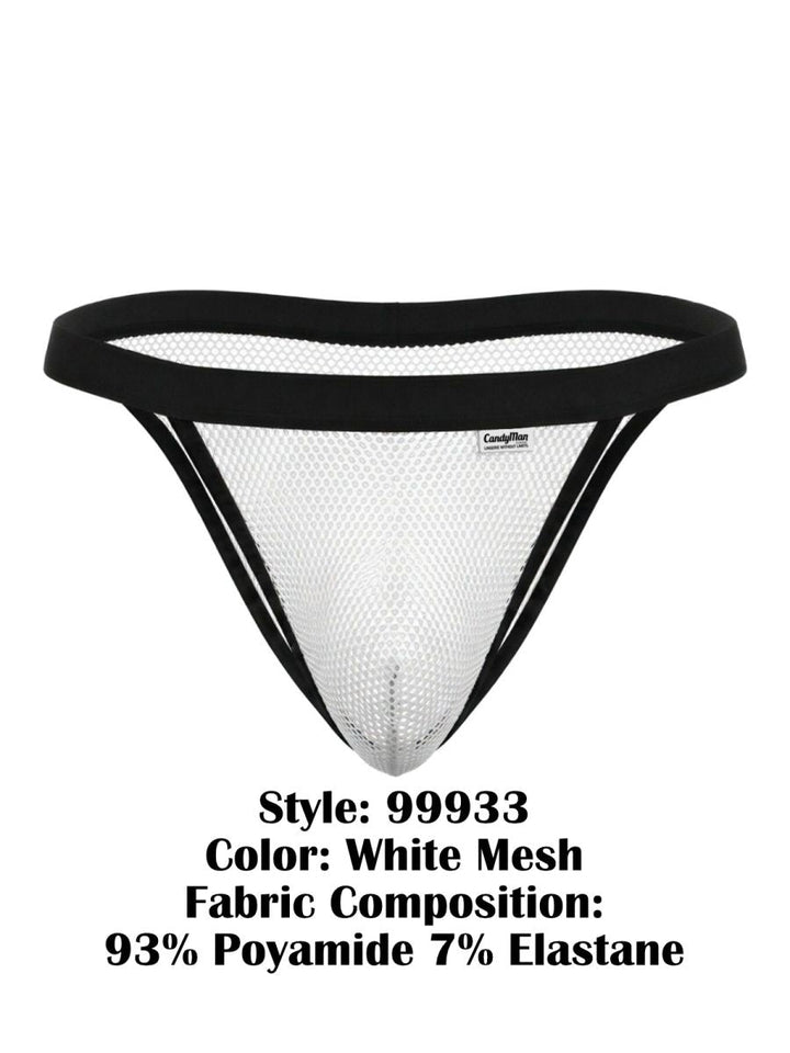 CandyMan Seductive Mesh Bikini in white mesh – men's sheer stretch mesh bikini brief underwear