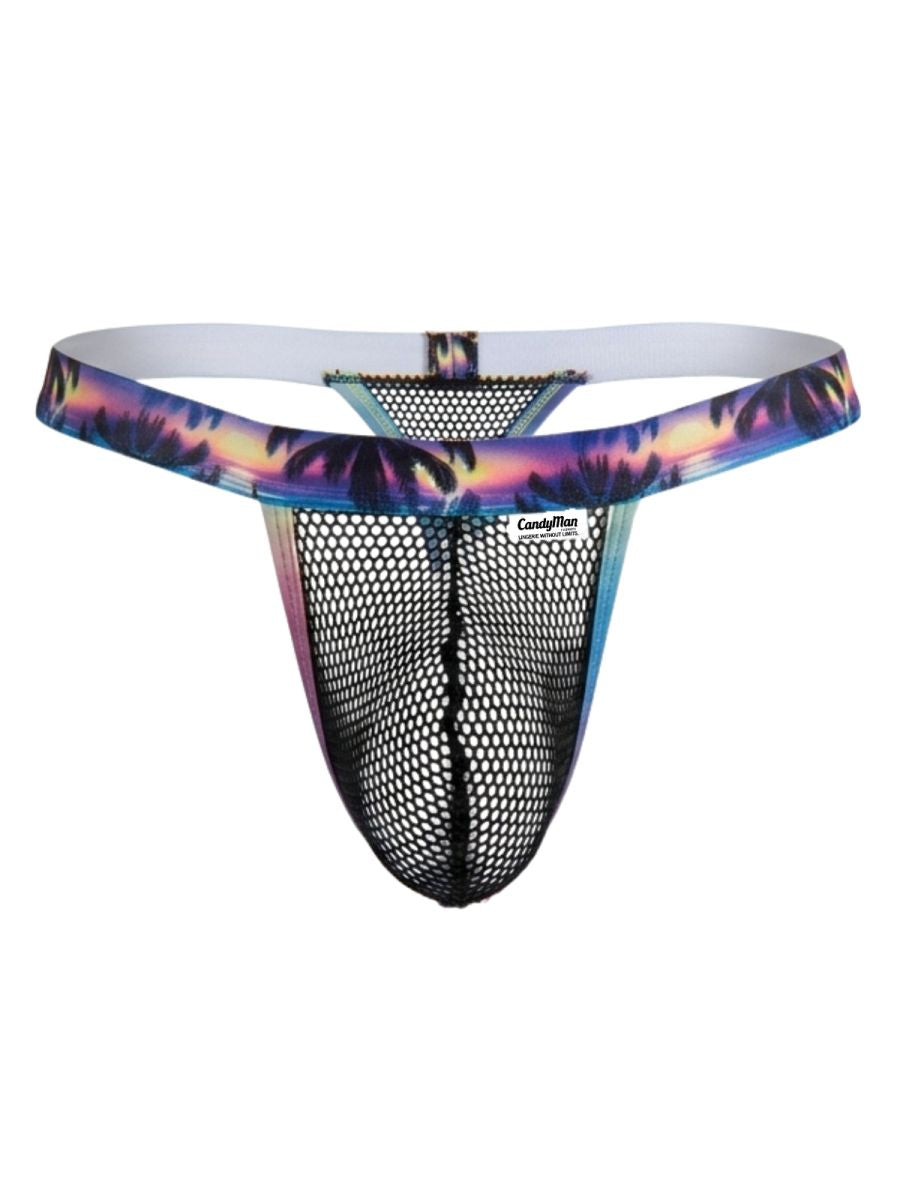 CandyMan Tropical Palm Print Thong Men's Thong in Black – men's thongs