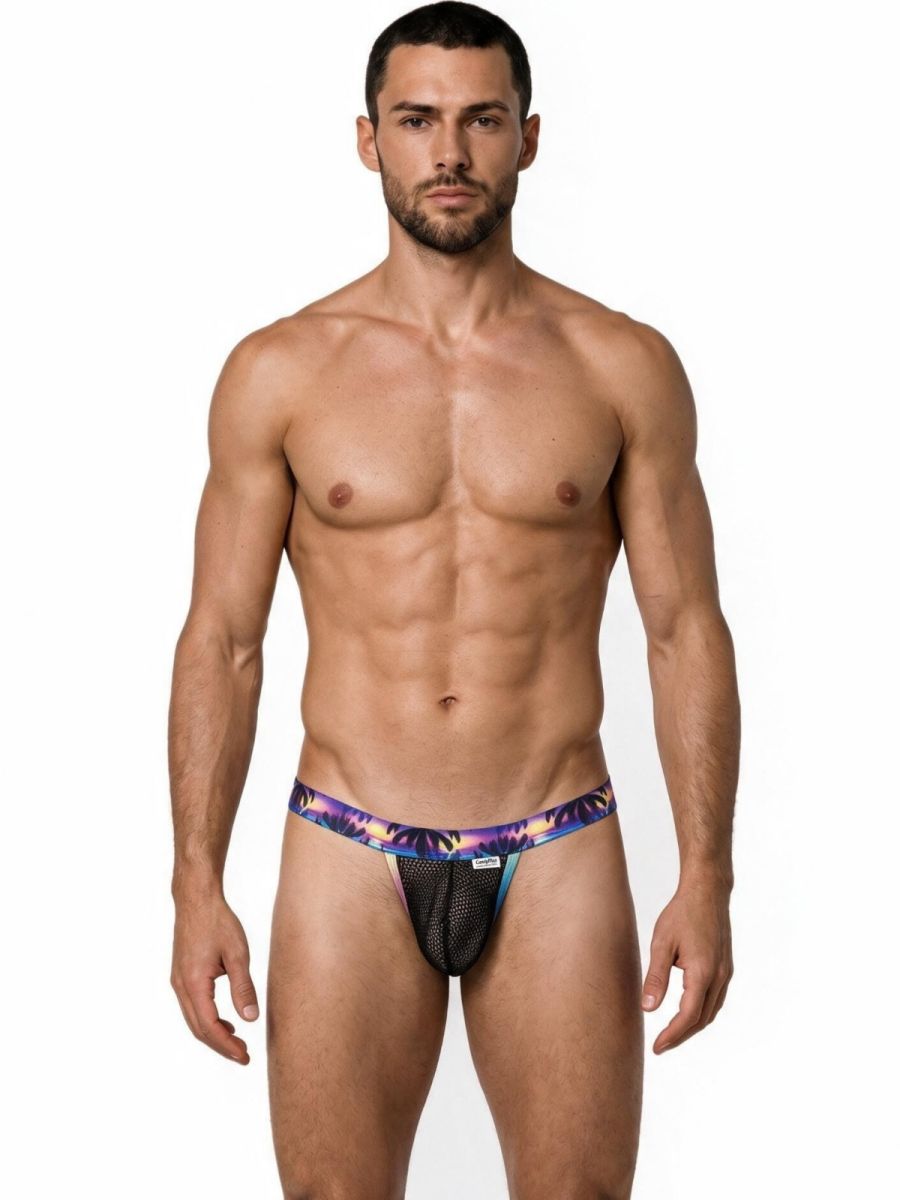 CandyMan Tropical Palm Print Thong Men's Thong in Black – men's thongs
