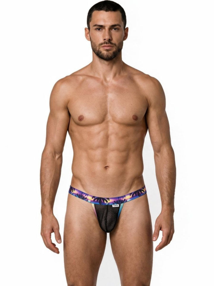 CandyMan Tropical Palm Print Thong Men's Thong in Black – men's thongs