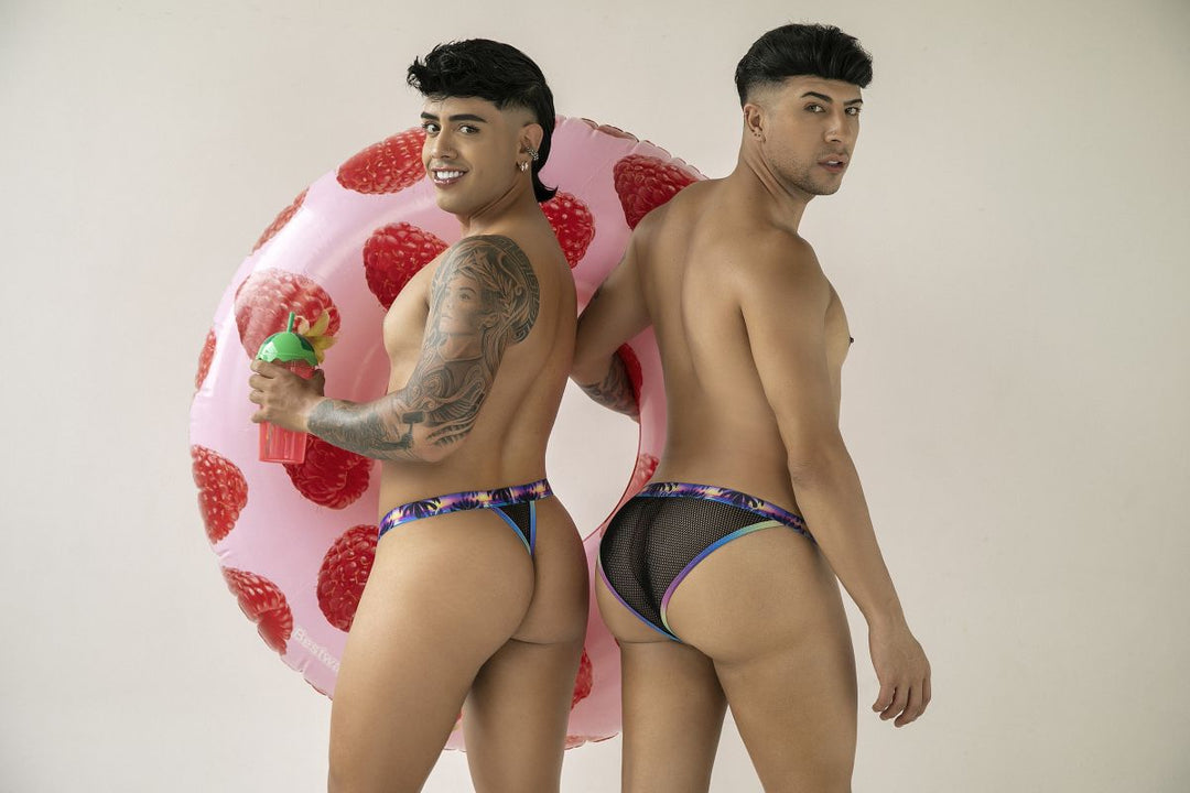 CandyMan Tropical Palm Print Thong Men's Thong in Black – men's thongs