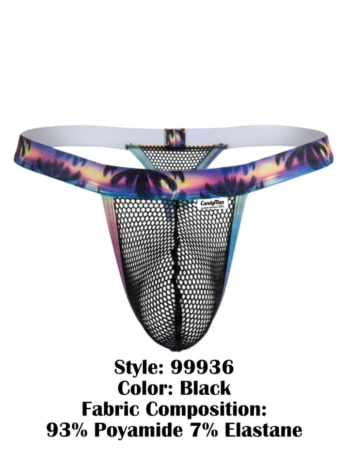 CandyMan Tropical Palm Print Thong Men's Thong in Black – men's thongs