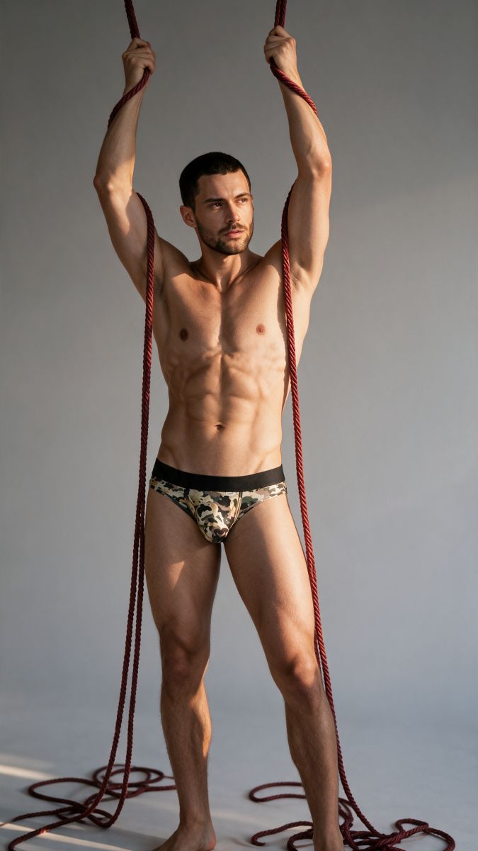 CandyMan Contoured Support Low Rise Brief in camo – men's stretch camo bikini brief underwear