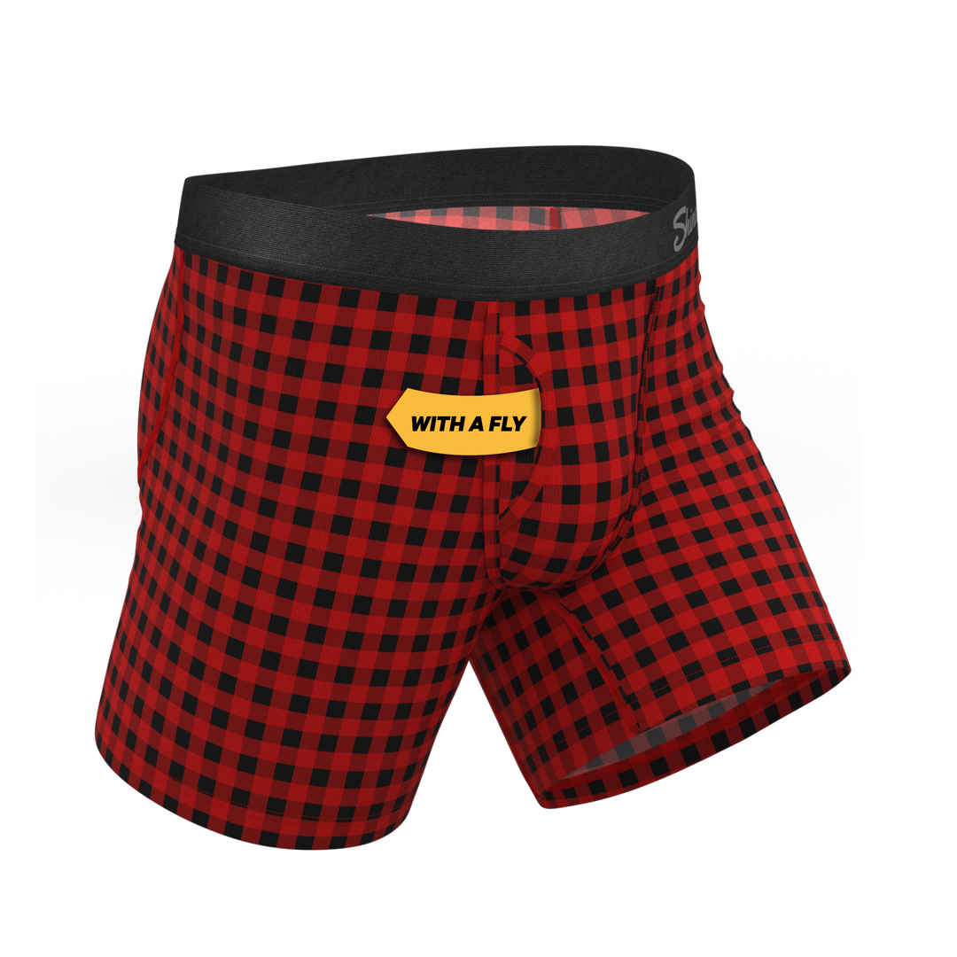 The Cardinal: Micro Buffalo Check Ball Hammock® Pouch Underwear with Fly