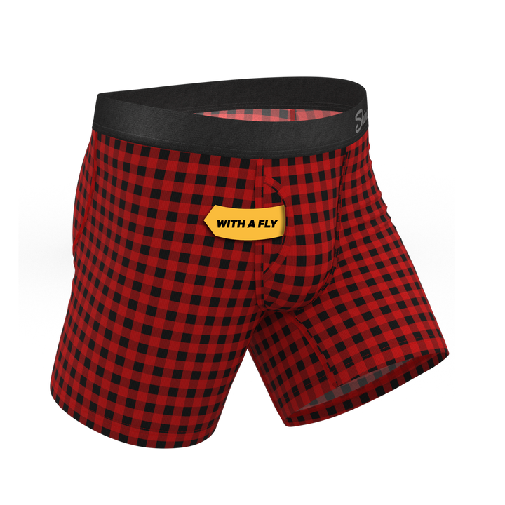 The Cardinal: Micro Buffalo Check Ball Hammock® Pouch Underwear with Fly