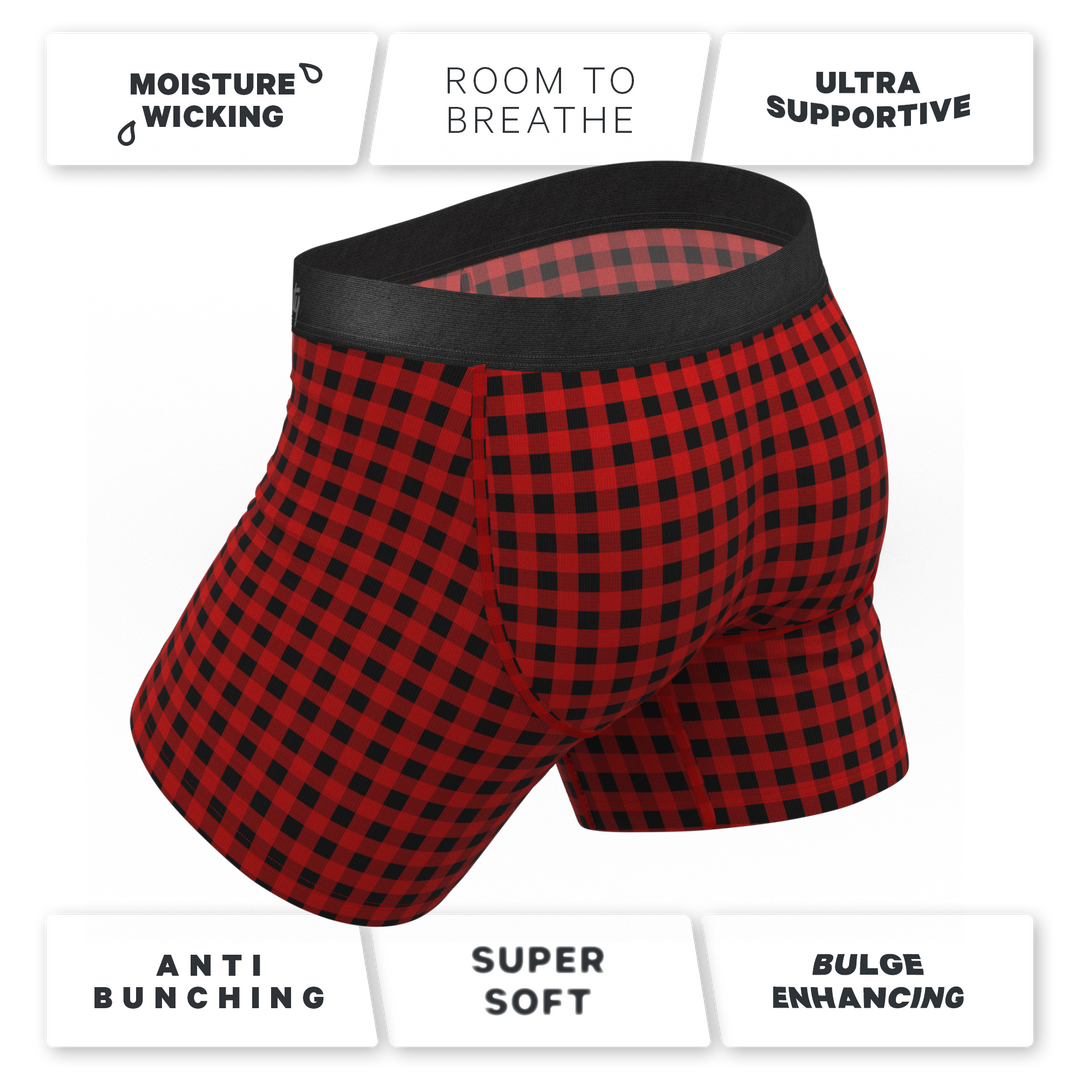 The Cardinal: Micro Buffalo Check Ball Hammock® Pouch Underwear with Fly