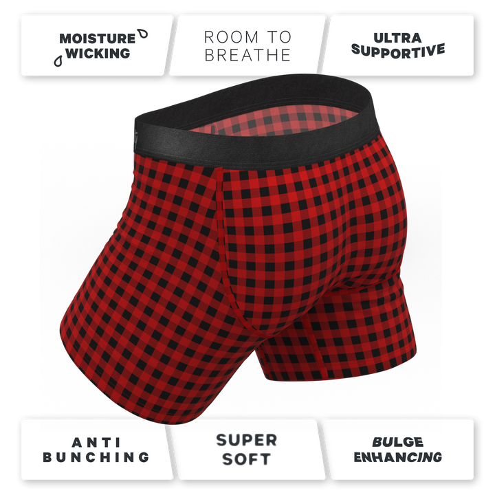 The Cardinal: Micro Buffalo Check Ball Hammock® Pouch Underwear with Fly