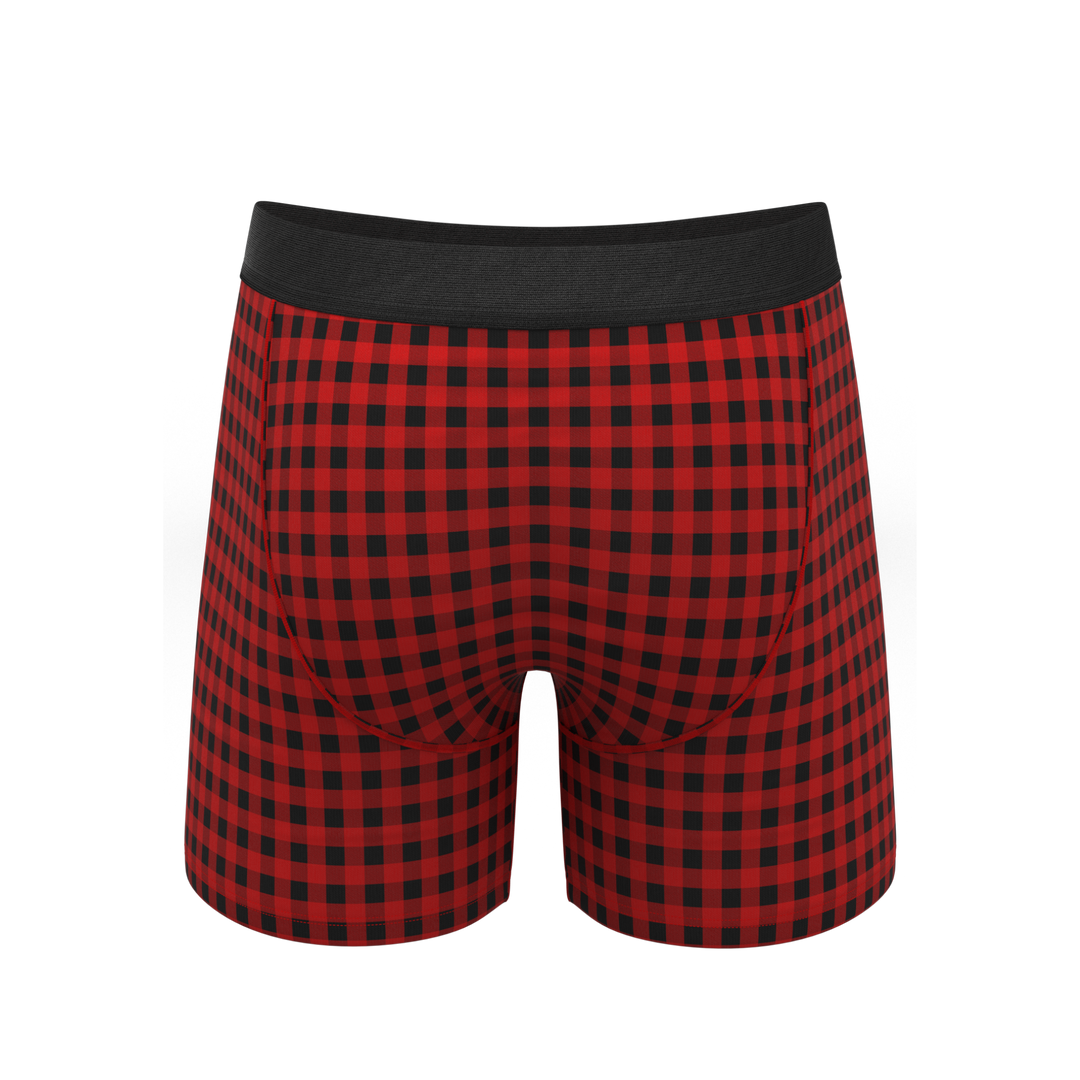 The Cardinal: Micro Buffalo Check Ball Hammock® Pouch Underwear with Fly