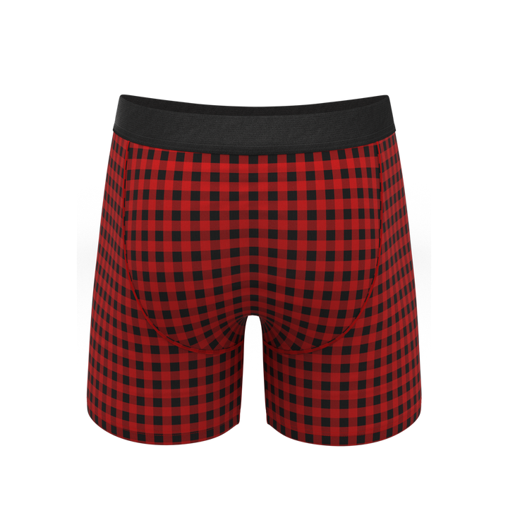 The Cardinal: Micro Buffalo Check Ball Hammock® Pouch Underwear with Fly