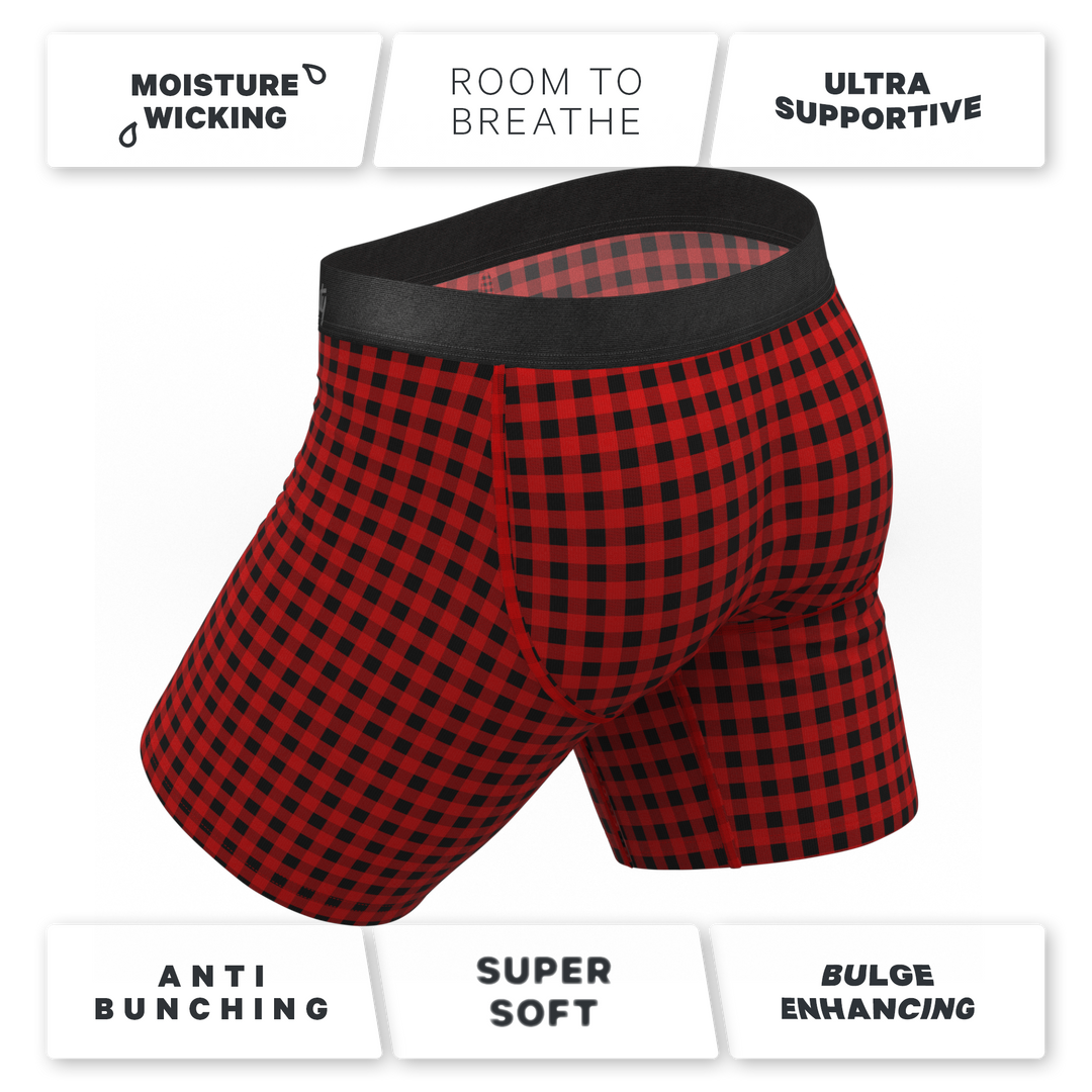 Cardinal Micro Buffalo Check Boxer Briefs - Ball Hammock® Pouch