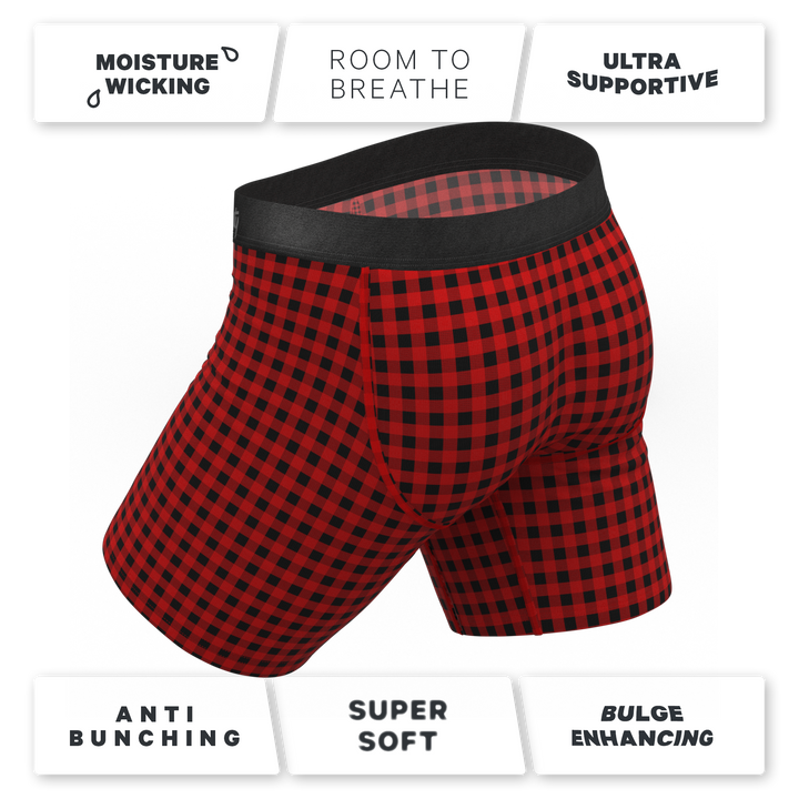 Cardinal Micro Buffalo Check Boxer Briefs - Ball Hammock® Pouch
