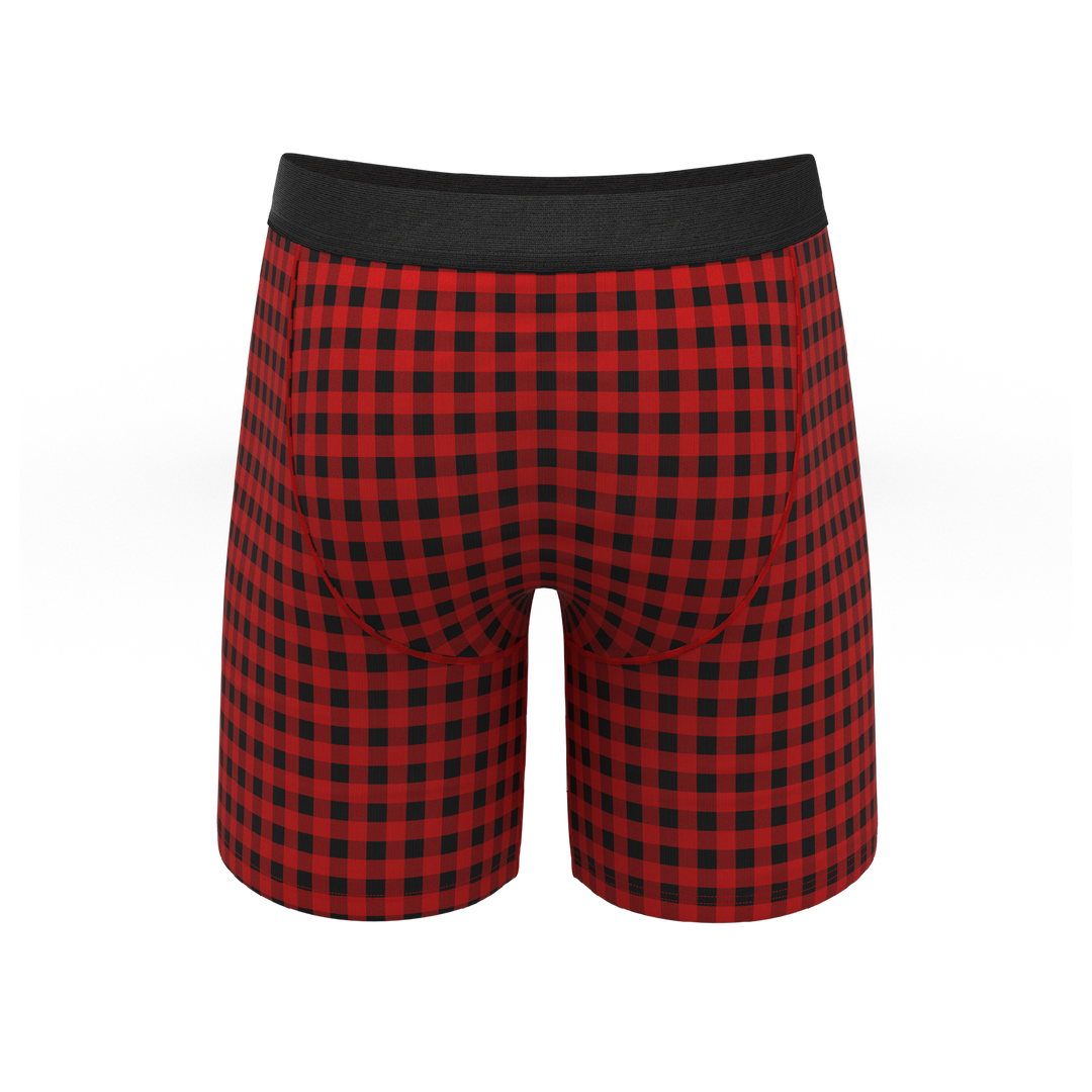 Cardinal Micro Buffalo Check Boxer Briefs - Ball Hammock® Pouch