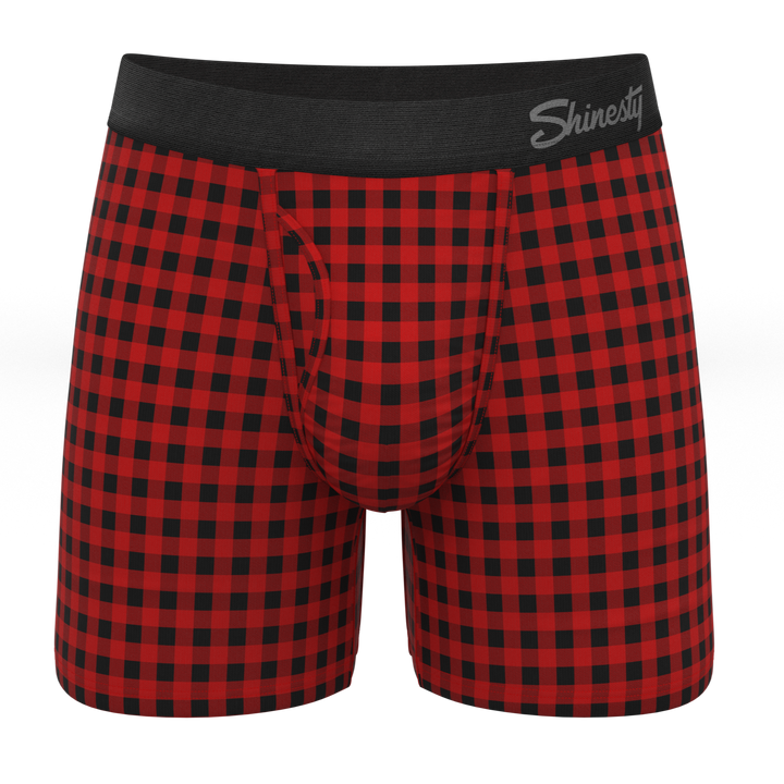 The Cardinal: Micro Buffalo Check Ball Hammock® Pouch Underwear with Fly