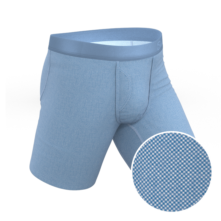 Chambray All Day: Blue Long Leg Ball Hammock® Pouch Underwear with Fly