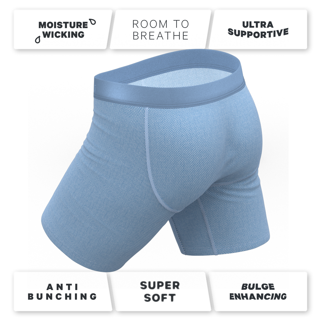 Chambray All Day: Blue Long Leg Ball Hammock® Pouch Underwear with Fly