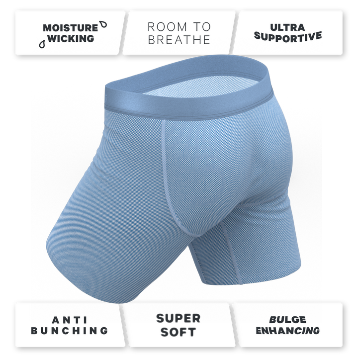 Chambray All Day: Blue Long Leg Ball Hammock® Pouch Underwear with Fly