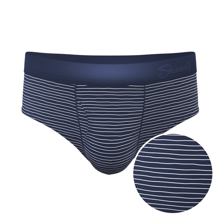 Shinesty "The Cheek Streak" White Stripe Briefs with Ball Hammock® Pouch for Men
