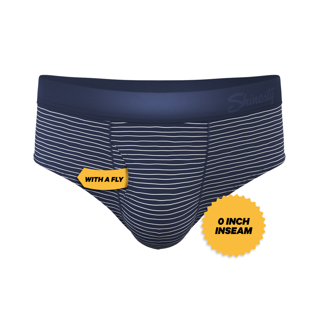 Shinesty "The Cheek Streak" White Stripe Briefs with Ball Hammock® Pouch for Men