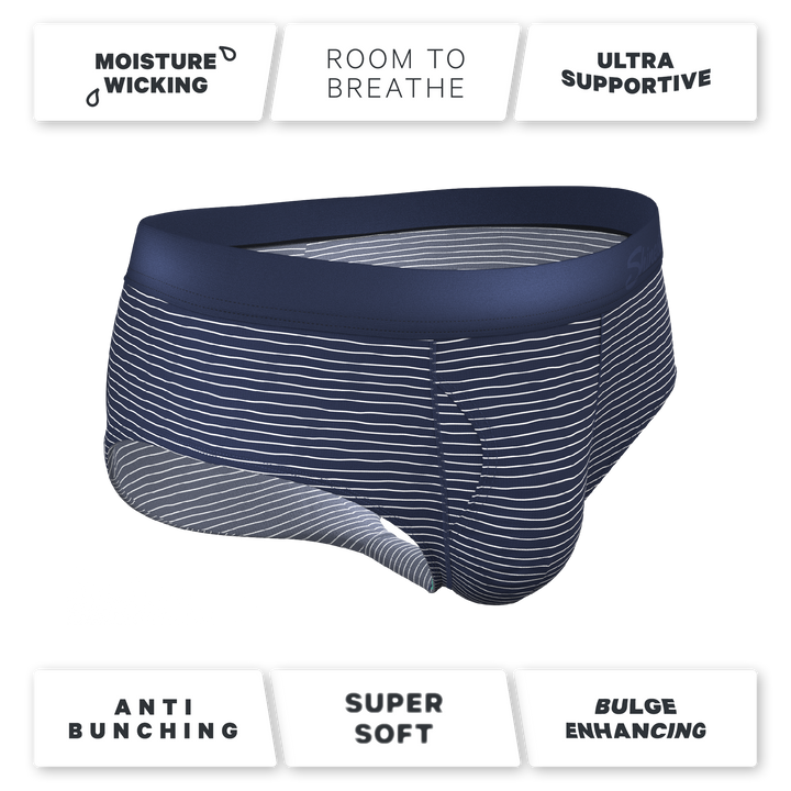 Shinesty "The Cheek Streak" White Stripe Briefs with Ball Hammock® Pouch for Men