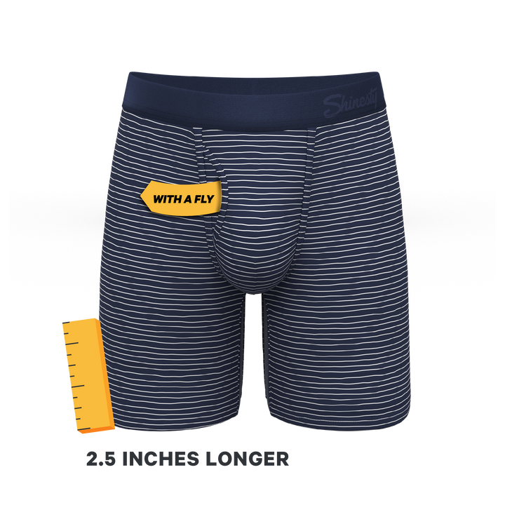 The Cheek Streak | White Stripe Long Leg Ball Hammock® Pouch Underwear With Fly