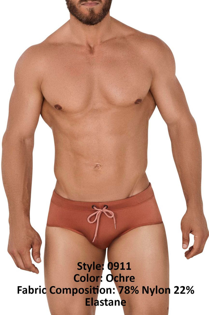 Clever men's ochre Oasis swim briefs – nylon microfiber beach swimwear