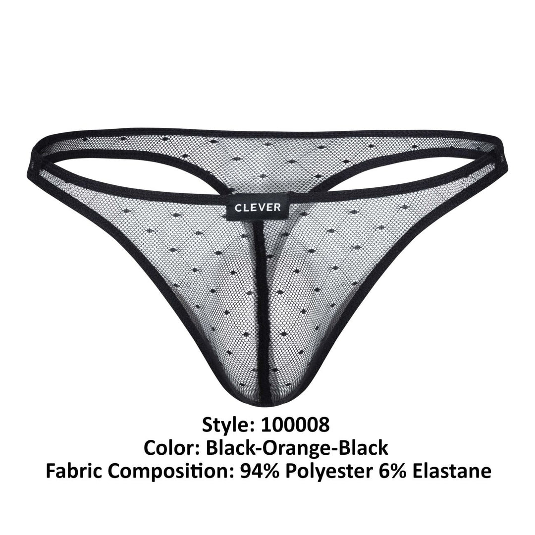 Clever men's 3-pack Australian Latin thongs in black and orange – sheer microfiber underwear