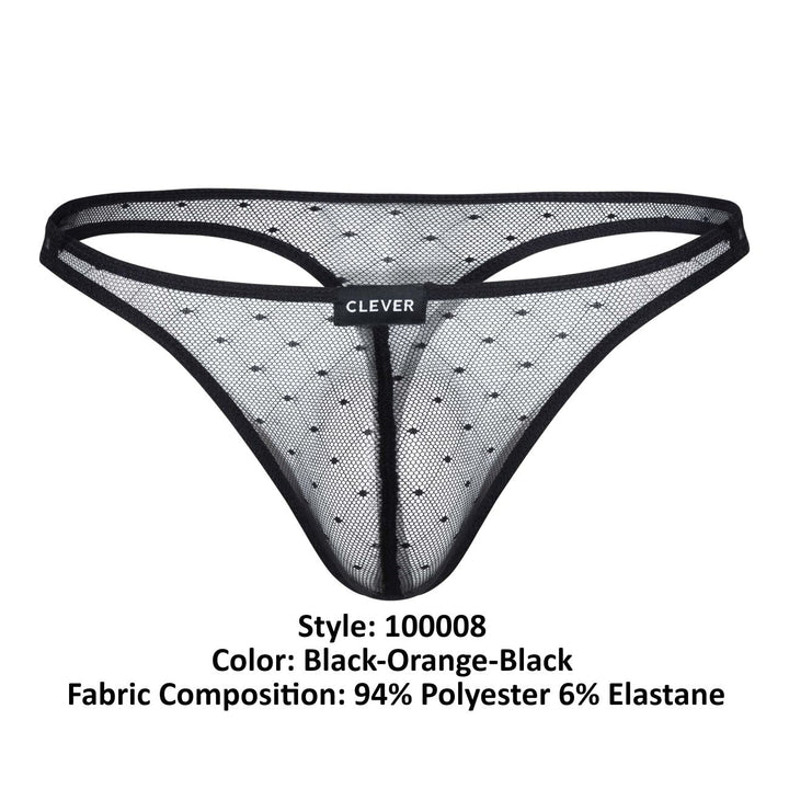 Clever men's 3-pack Australian Latin thongs in black and orange – sheer microfiber underwear